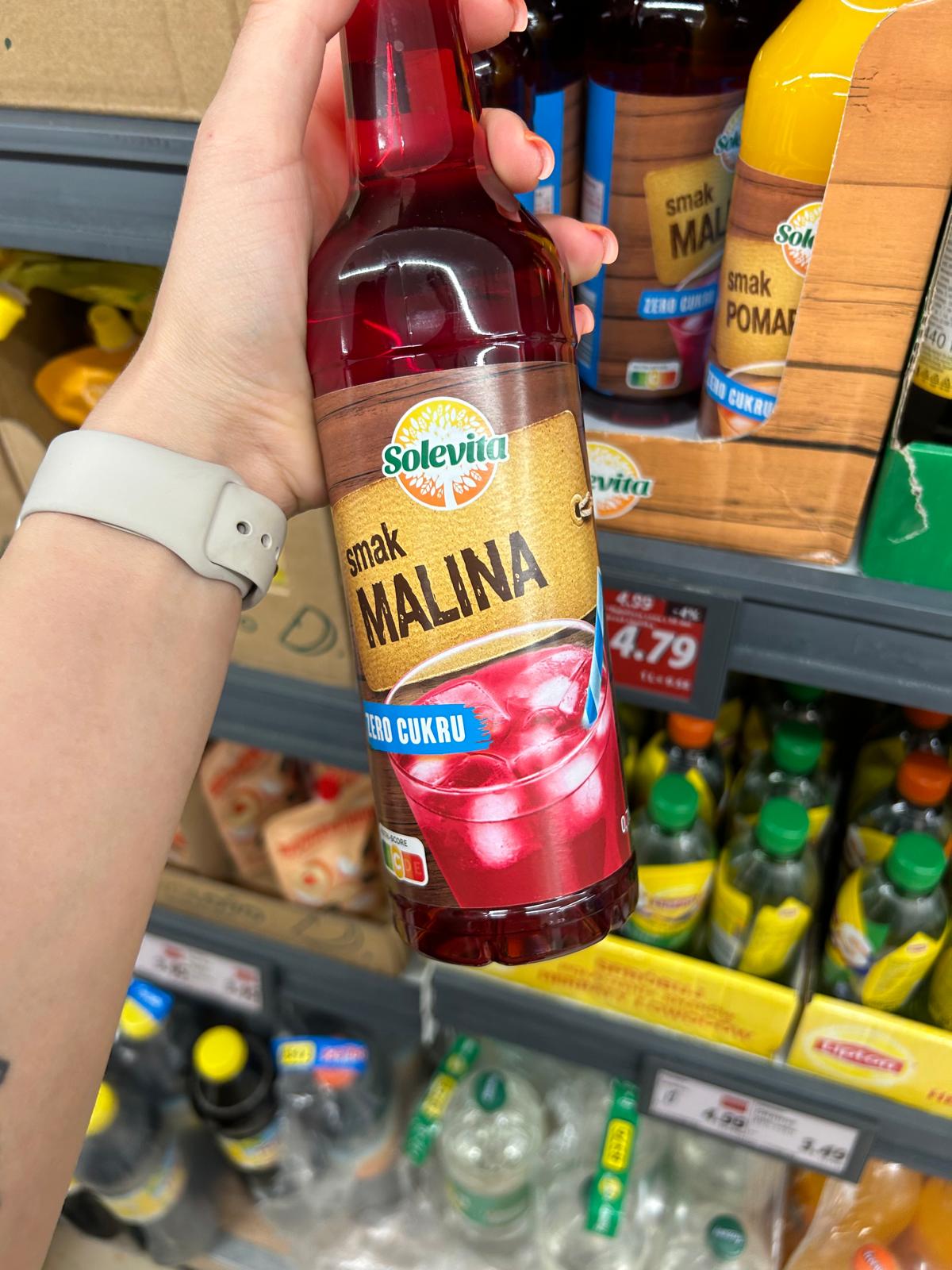 Sok malinowy Solevita bez dodatku cukru [5 kcal/100ml, 3,69zł, lidl]