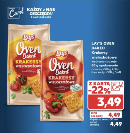 Promocja na chipsy Lay’s Oven Baked w Kauflandzie! 50% mniej tłuszczu, 3,49 PLN, 442 kcal