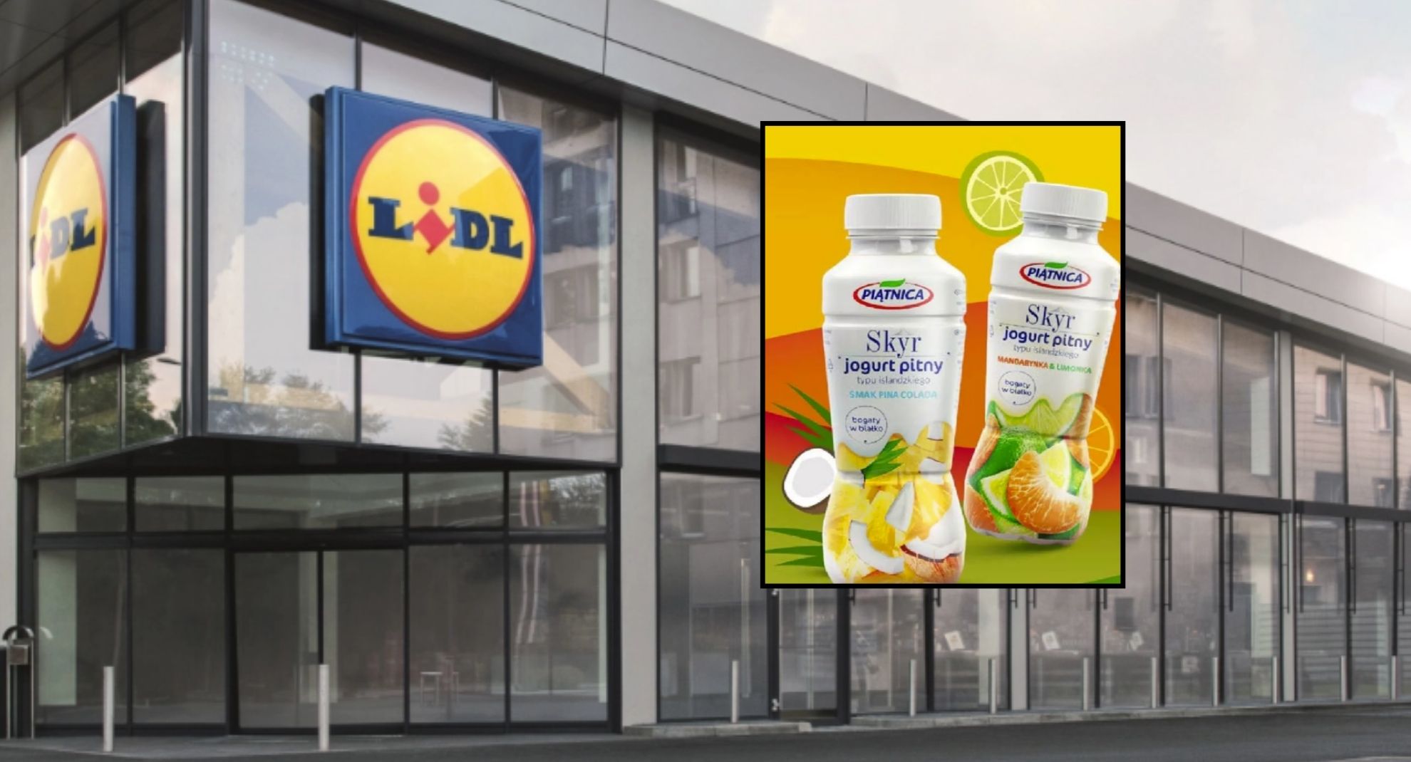 Skyr Piątnica jogurt pitny o smaku pina colada oraz mandarynka z limonką [4,69zł, LIDL, 23g białka] NOWOŚĆ